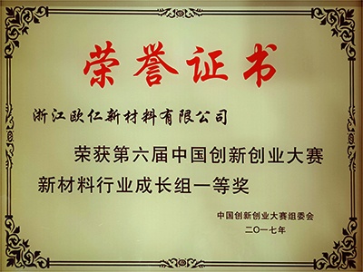 第六屆中國創(chuàng)新創(chuàng)業(yè)大賽新材料行業(yè)成長組第一名